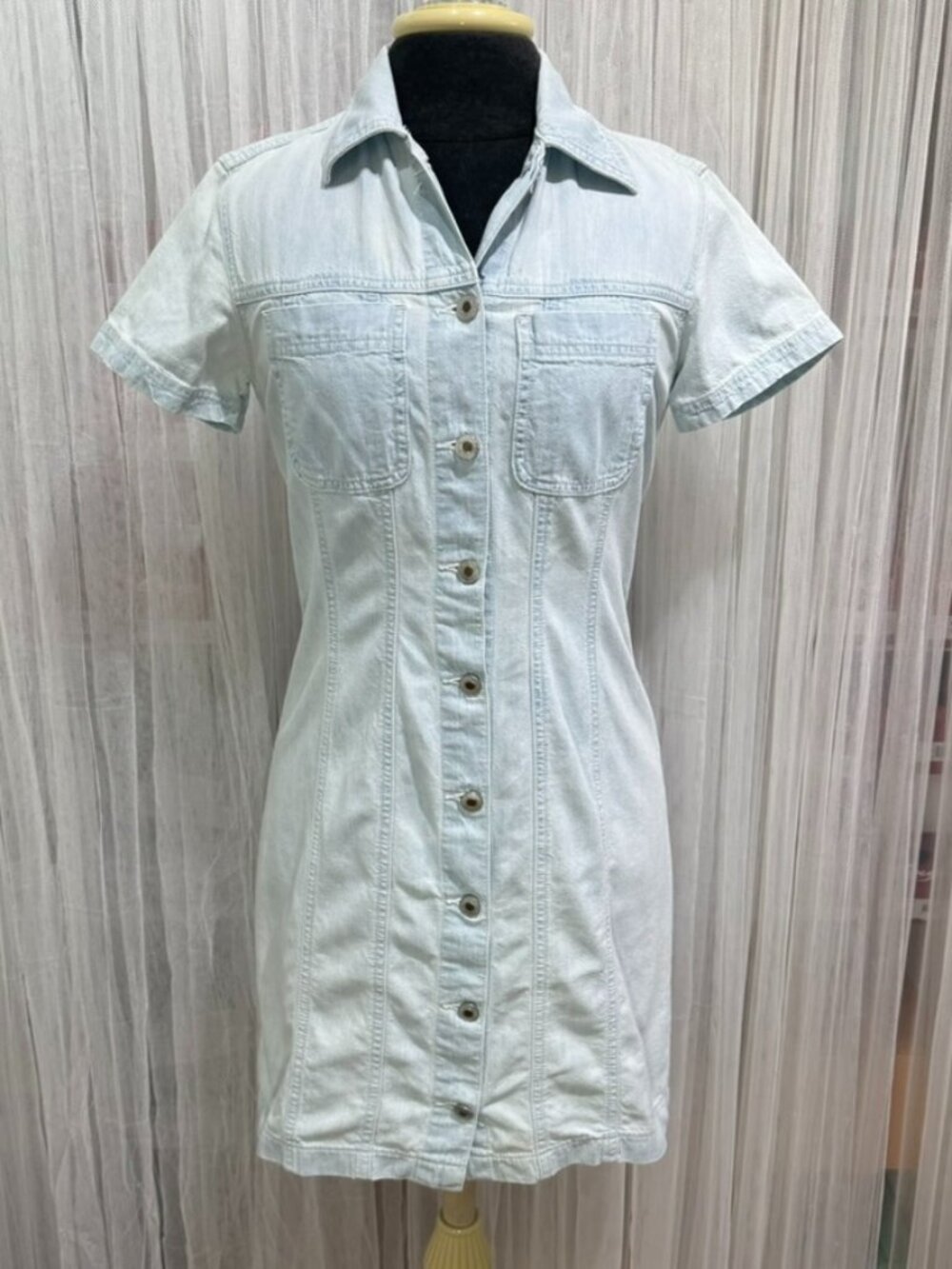 Prés de Chamonix Women’s Size 2R Denim Button Front Dress Light Wash Y2K 90's
